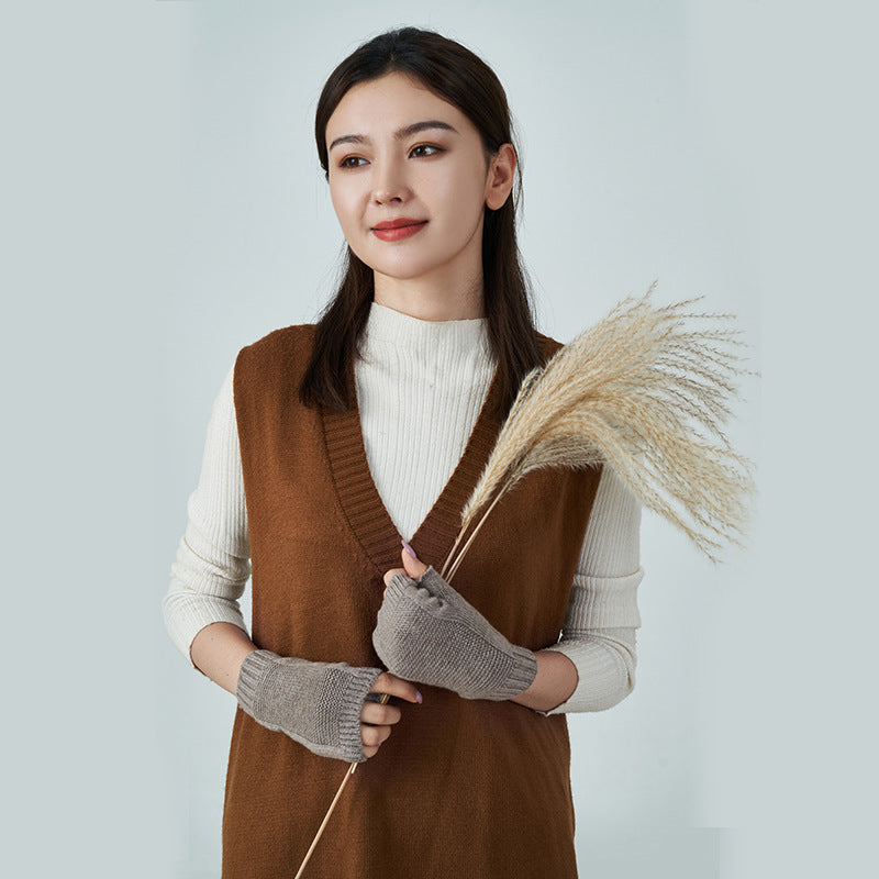Wool Thread Warm Half Finger Gloves