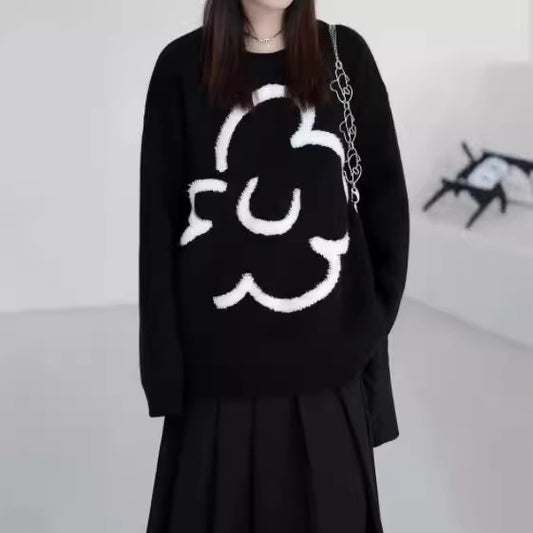 Atmosphere Black Knitted Pullover Sweater For Women