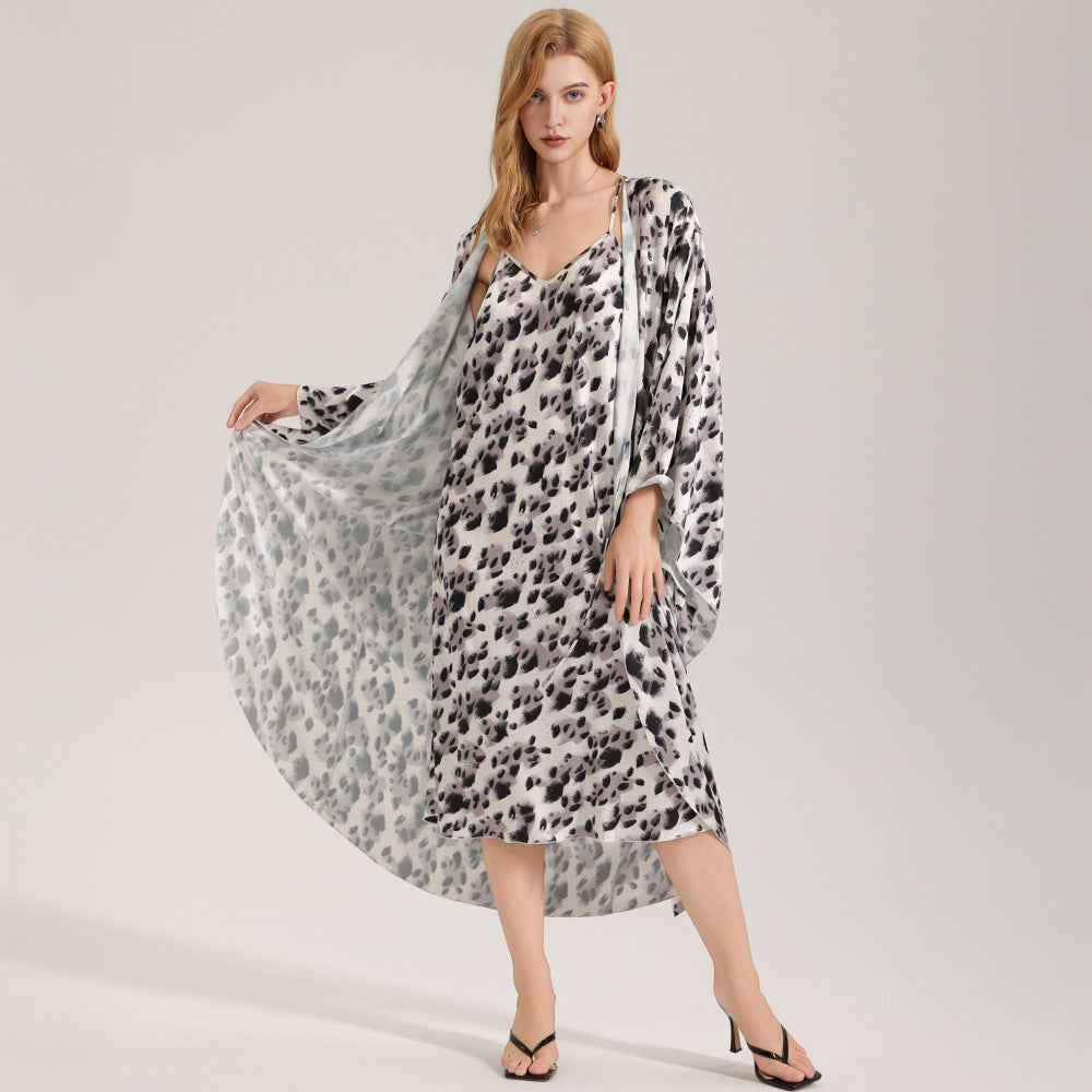 Printed Satin Chiffon Camisole Robe Set For Women