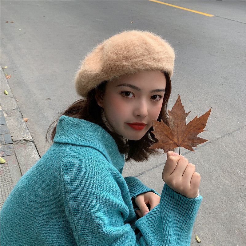 Japanese Style All Match Beret Women's Plush Autumn Winter Hat