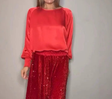 Round Neck Satin Top Sequin Dress Suit Two-piece Set