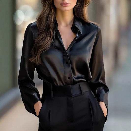 Solid Color Fashion Elegant Long Sleeve Button Shirt Women's Clothing