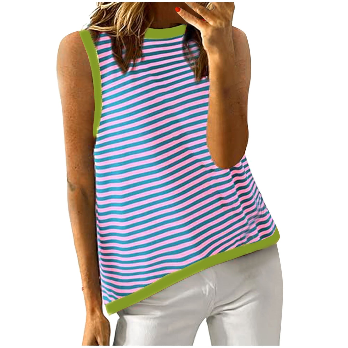Women's Summer Stripes Stitching Sleeveless Top Vest