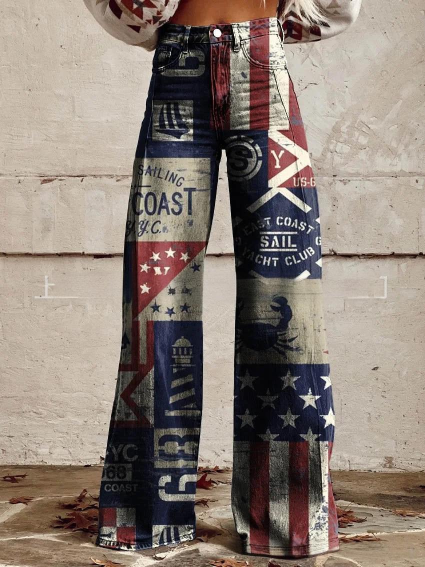 printed Retro Sunflower Guitar Art-style Womens Wide-leg Flared Denim Jeans 3D