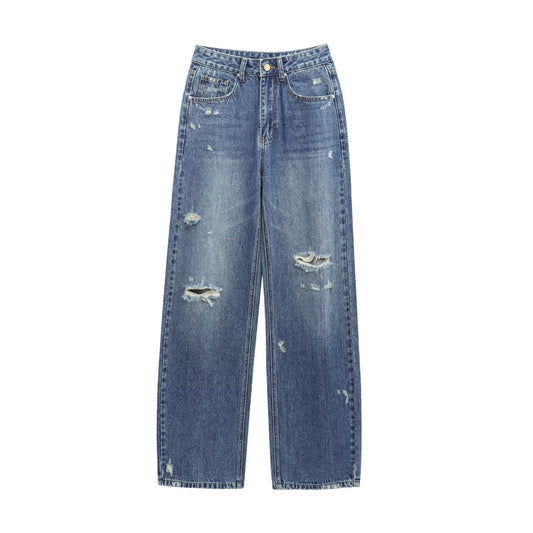 Women's European And American Style Animal Print Wide Leg Jeans