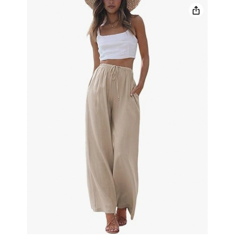Loose Casual Pocket Drawstring Wide-leg Pants For Women