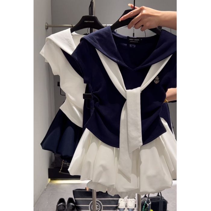 Fake Two-piece Shawl T-shirt And Skirt Fashion Set