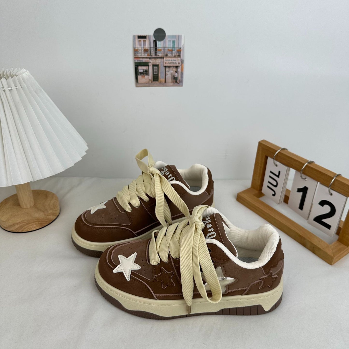 Womens Microfiber Canvas Thick-Soled Casual Sneakers