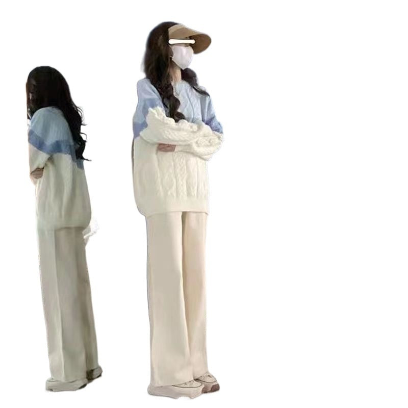 Autumn Winter Japanese Retro Lazy Style Wear Contrast Color Twist Knitted Sweater