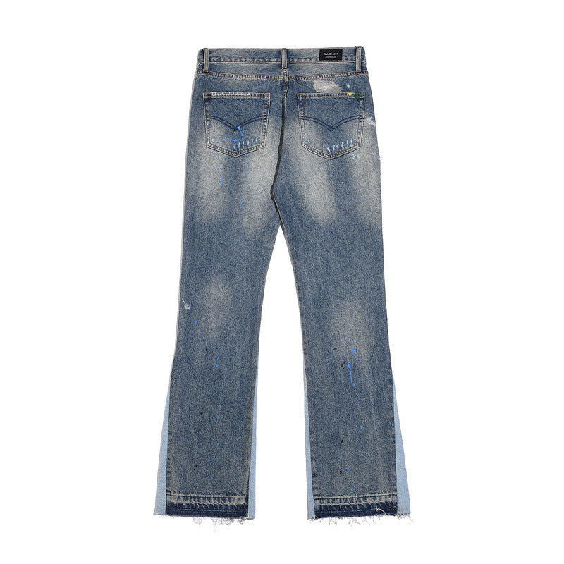 Whiskering Water Print Splattered Distressed Casual Jeans