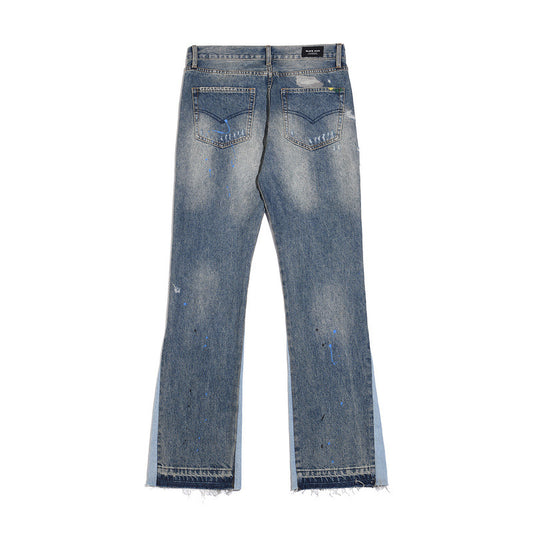 Whiskering Water Print Splattered Distressed Casual Jeans