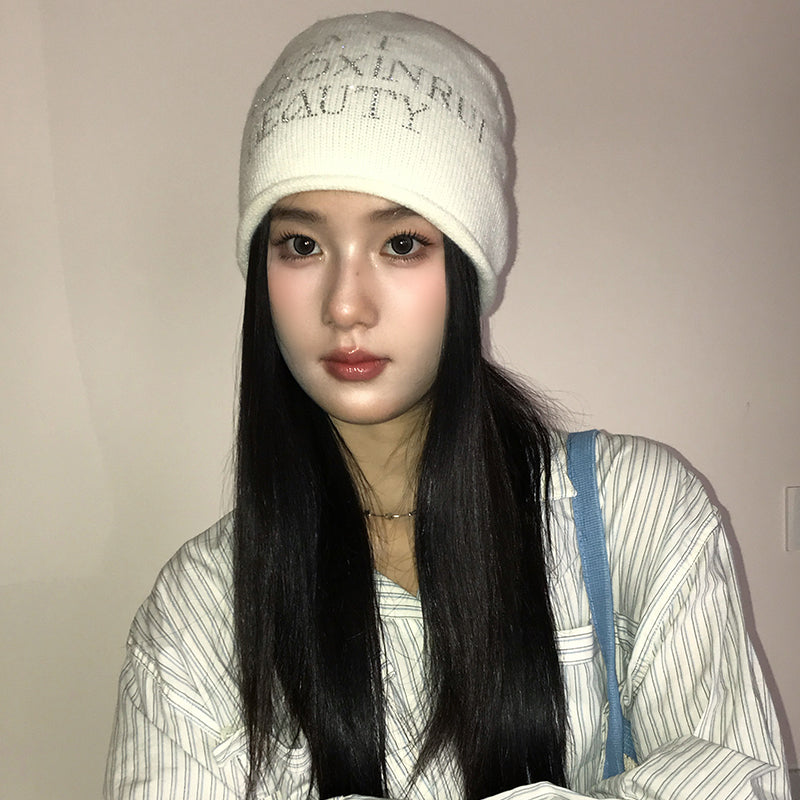 match Closed Toe Pile Heap Cap Face-looking Small Gray Knitted Wool Hat