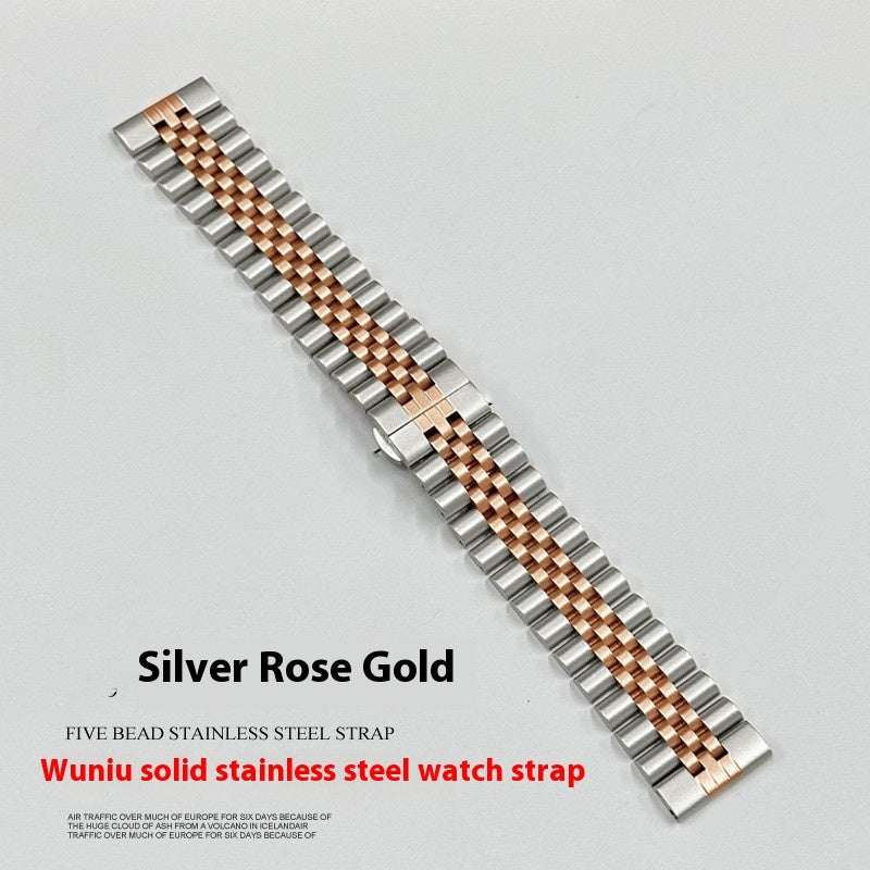 Five-bead Cow Ring Solid Stainless Steel Strap