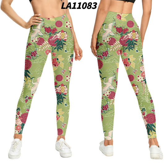 Women's Floral Print High-waist Buttocks Tights