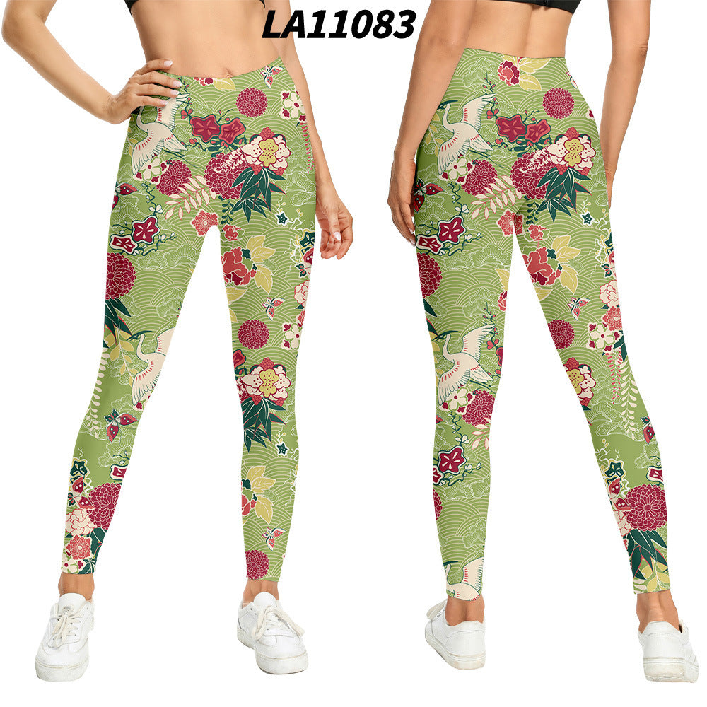Women's Floral Print High-waist Buttocks Tights