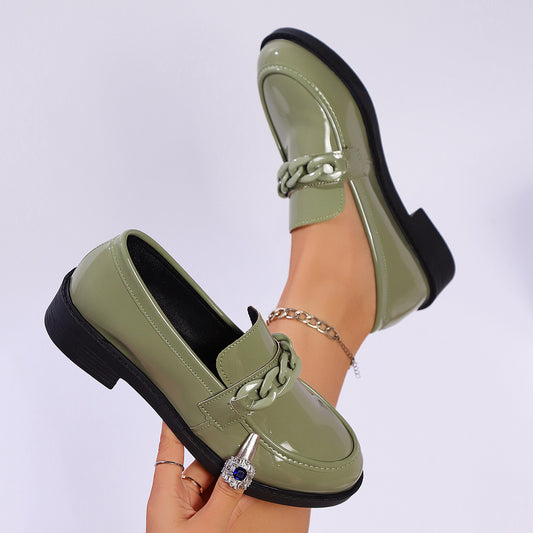 Thick Bottom Low Heel Leather Shoes Women