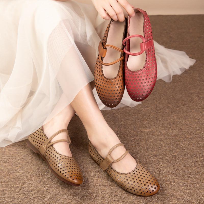 Shallow Mouth Hollow-out Breathable Shoes Retro Easy Matching Soft Bottom Soft Surface Sandals
