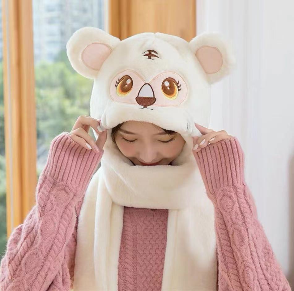 Winter Hat And Scarf Integrated Plush Insulation