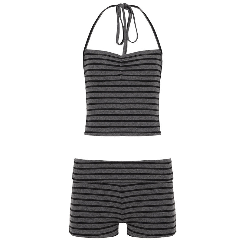 Ruched Vest And High-Waisted Shorts Sports-Style Casual Two-Piece Set
