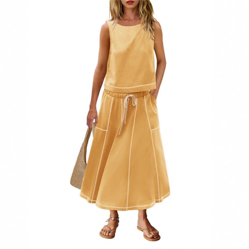 Sleeveless Vest And Skirt Set For Women