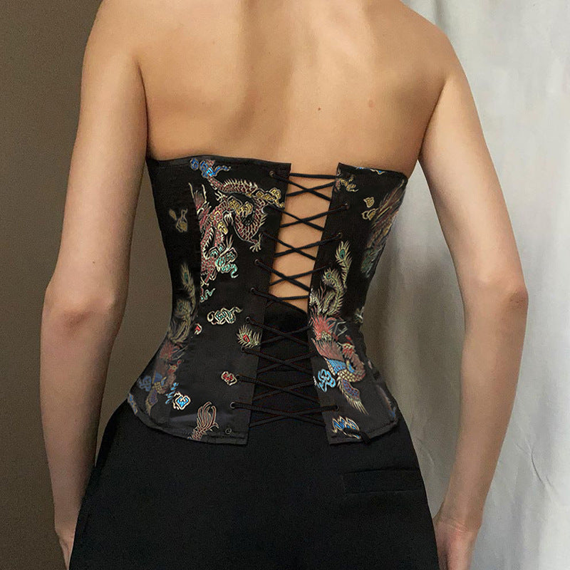 Europe And The United States New Retro Jacquard Bodice Tube Top