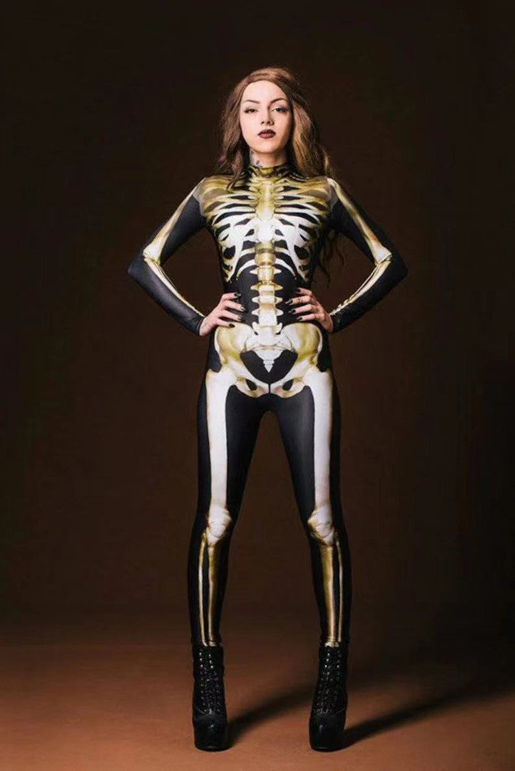 Halloween Ghost Festival 3D Horror Skull Frame Printed Jumpsuit