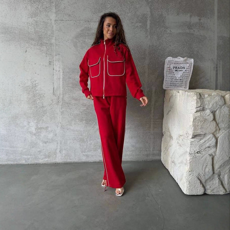 Street-style Half-zip Casual Sportswear Set
