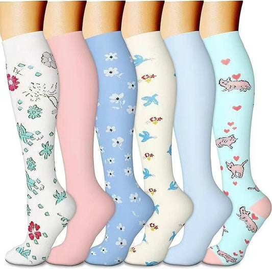 Combination Pattern Long Tube Sports Compression Stockings 6 Pairs