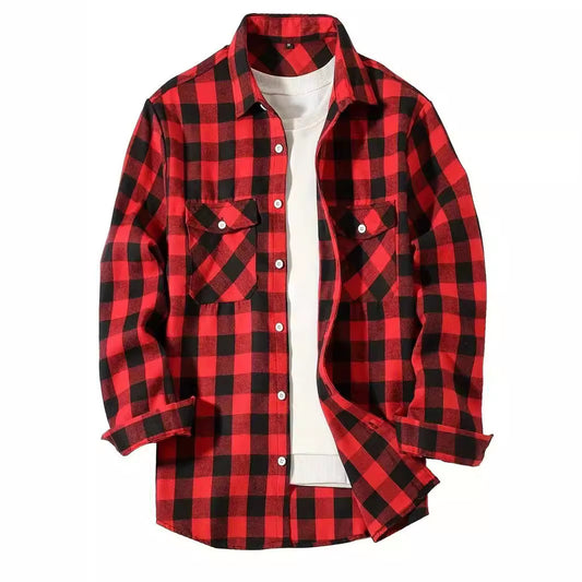 Fleece Casual Loose-fit Mens Plaid Shirt
