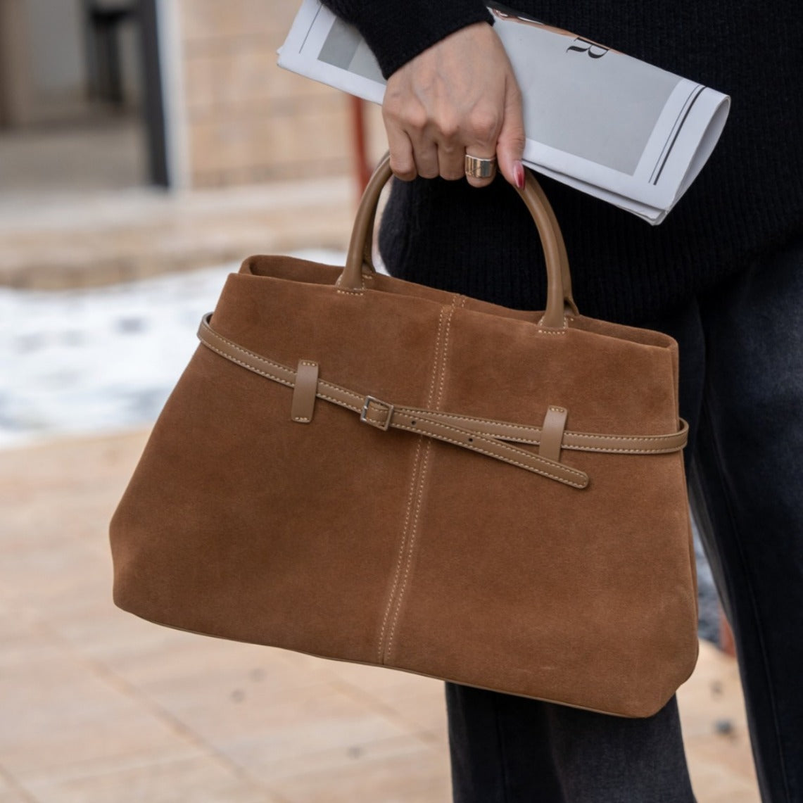 High-grade Suede Retro Easy Matching Commuter Frosted Portable Shoulder Crossbody Bag
