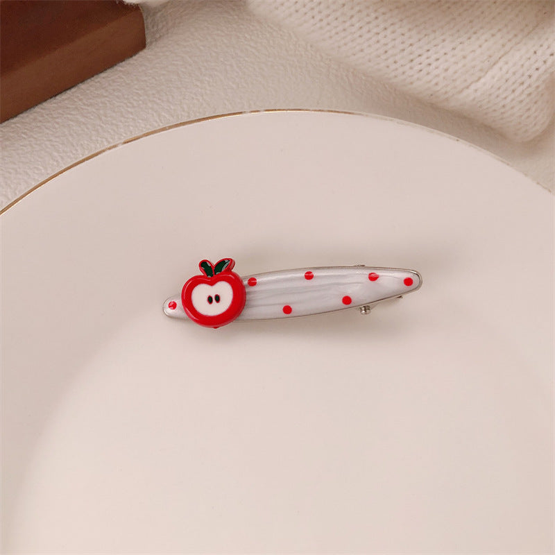 Red Stereo Love Heart-shaped Hairpin French Retro Dots Willow Leaf Clip