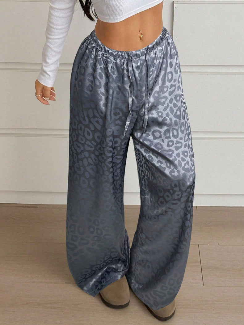 Drawstring Leopard Print Mop Wide Leg Pants