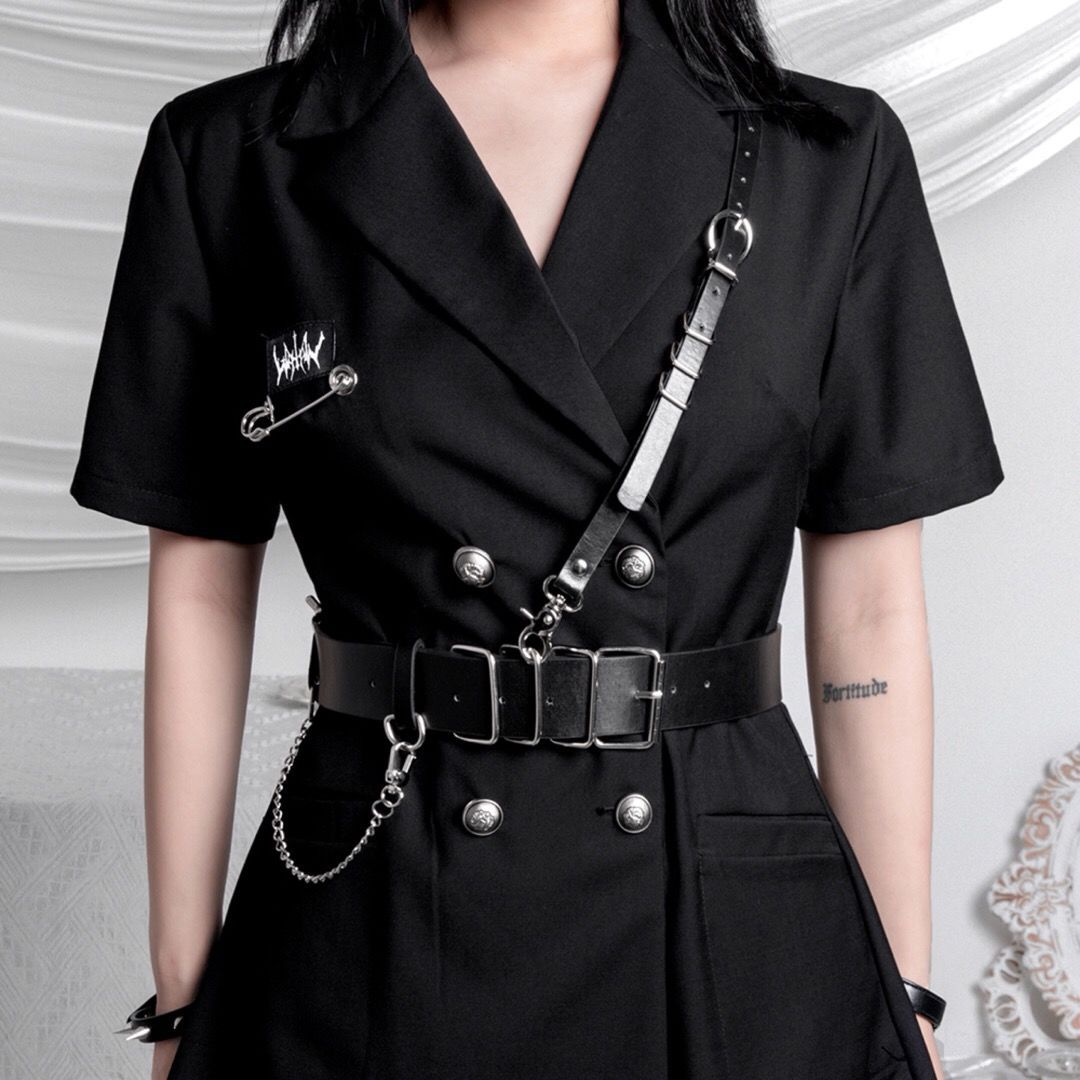 Nightclub Punk Style Hong Kong Fan Personality Style Shoulder Lace PU Decorative Belt Strap Fashion Women