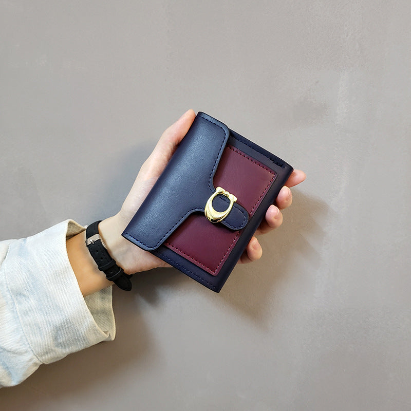 Simple Color Matching Women's Short Tri-fold Small Wallet