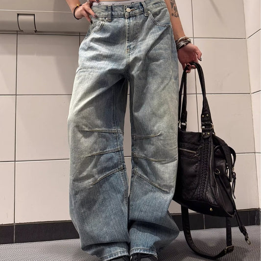 Female Loose And Casual Retro Herringbone Flare Denim Jeans