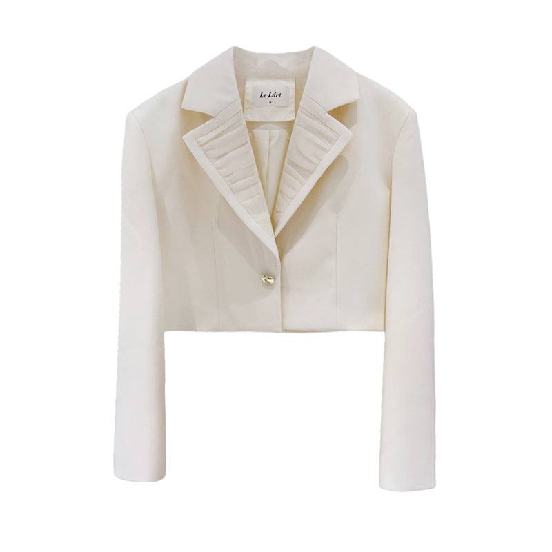 Women's French Patchwork Gold Button Shoulder Pad Blazer