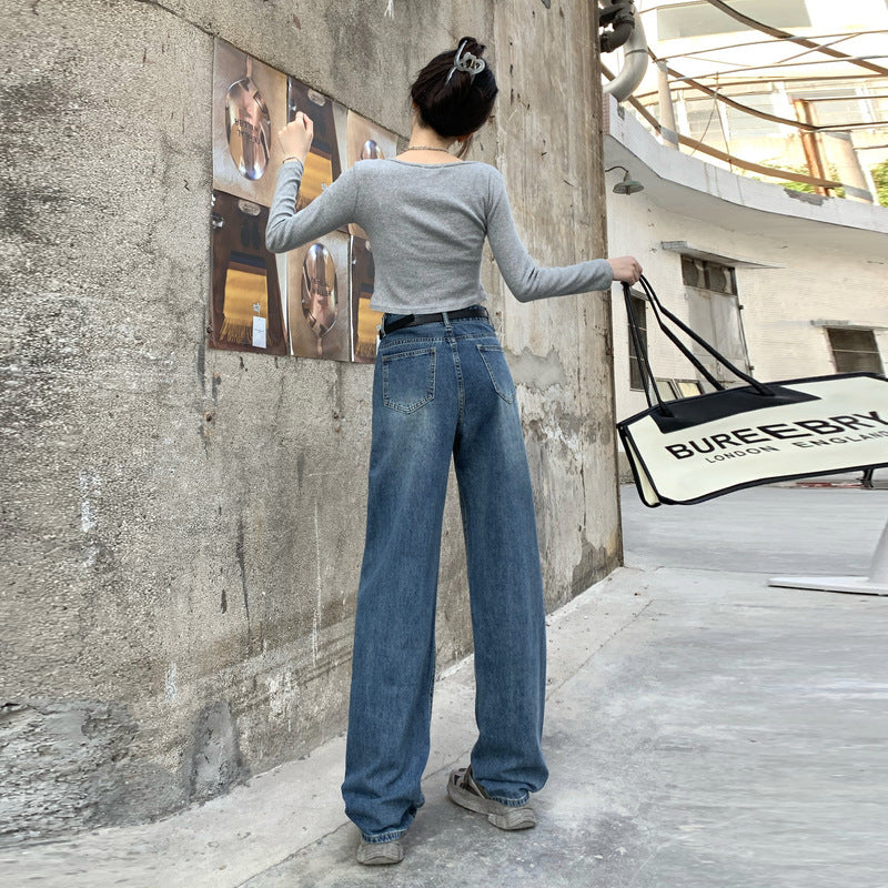 Højkvalitets populære retro straight jeans til kvinder