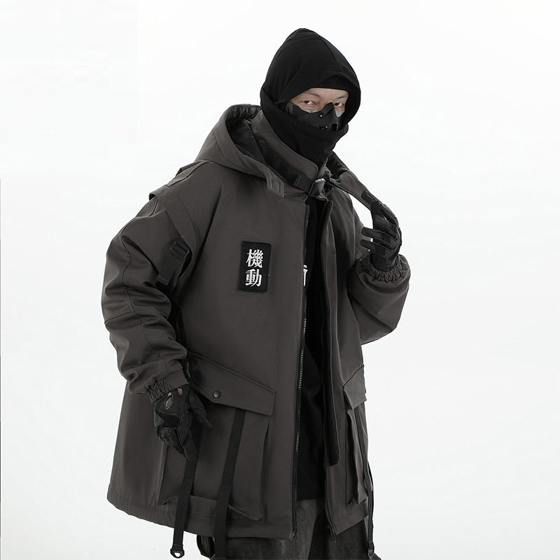 Winter New Functional Fan Moving Ribbon Hooded Cotton Jacket Men