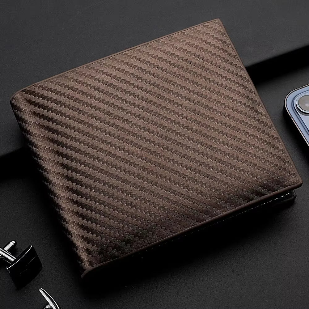 New Shot Carbon Fiber Short Wallet Men'S Card Bag Integrated Zipper Change Coin Purse Bag Holder Credit Card Holders
