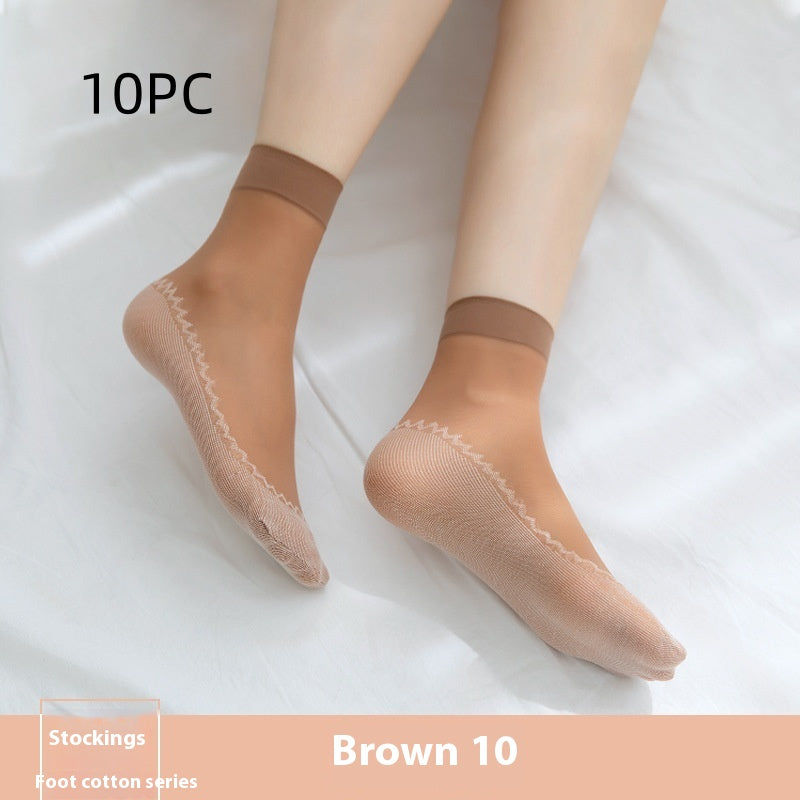Cotton Base Mid-calf Anti-snagging Silk Springsummer Thin Anti-slip Breathable And Wearable Invisible Flesh Color Short Stockings
