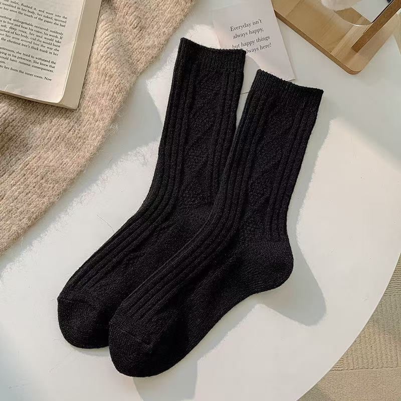 Womens Solid Color Goes With Everything Thick Warm Wool Socks