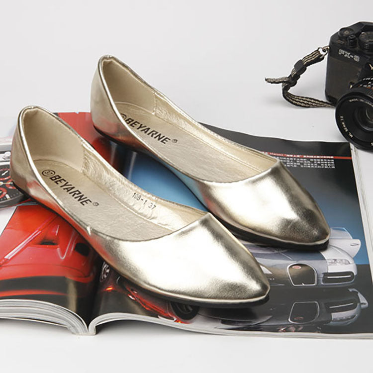 Shiny Soft Leather And Soft Sole Women's Flat Shoes