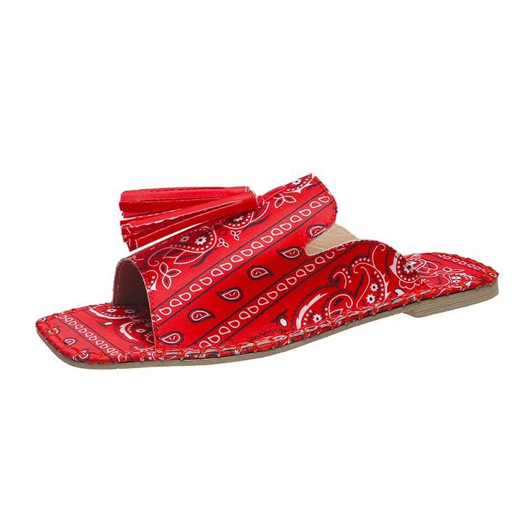 Women's Fringed Colorblock Square Toe Flat Sandals