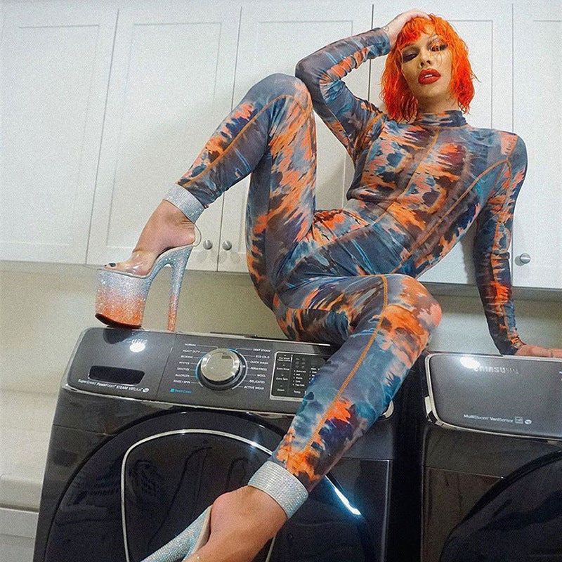 New Fashion Printed Long Sleeve Slim Sports Jumpsuit