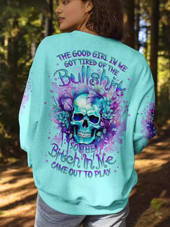 Women's Trendy Pullover Green Skull Hooded Sweater