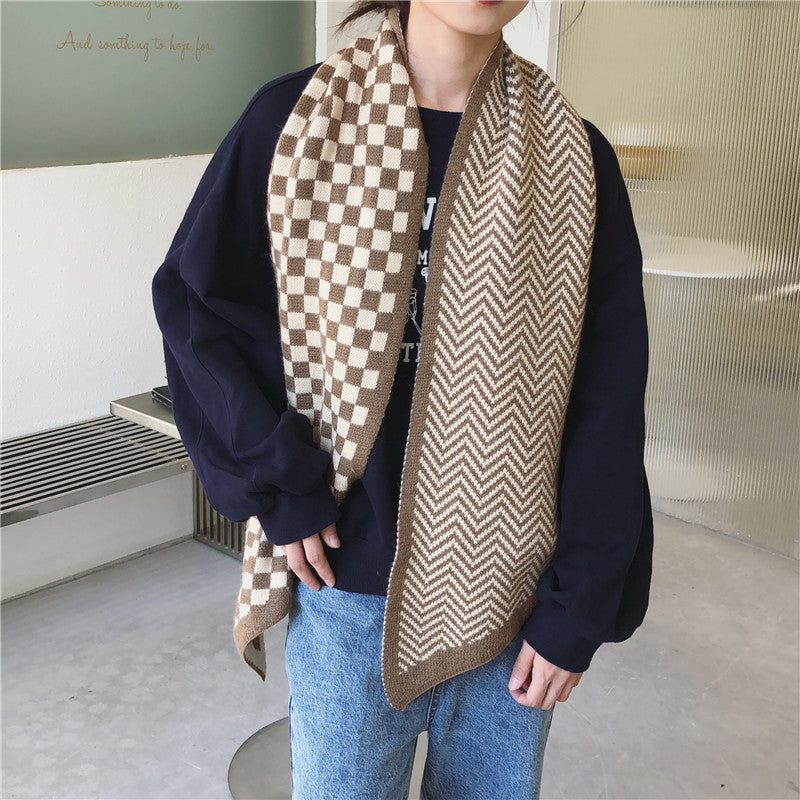 Fashionable Women's Checkerboard Plaid Warm Scarf