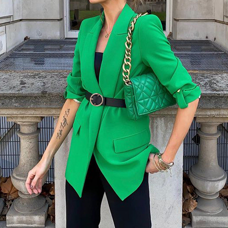Kadın Düz Renk Temperament Uzun Kollu Blazer