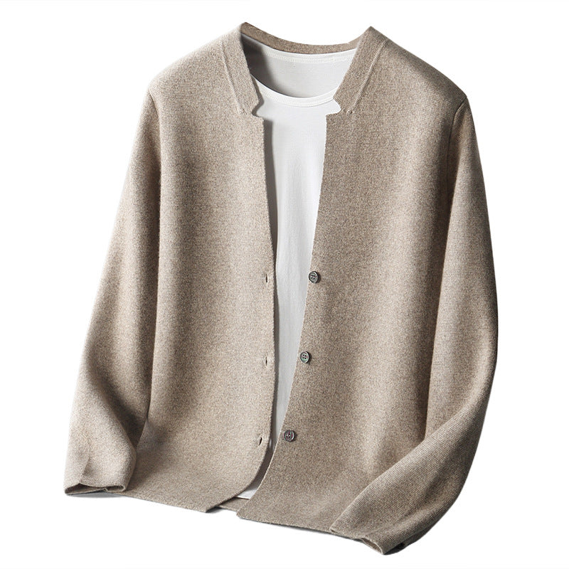 Wool Cardigan Men's Stand Collar Solid Color
