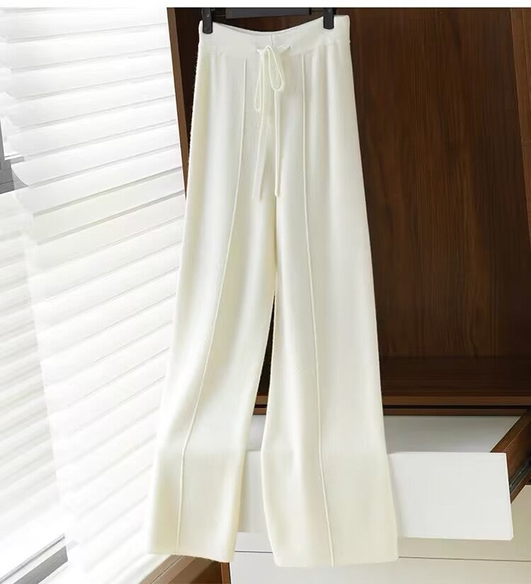Women's Wool High Waisted Casual Wide Leg Pants