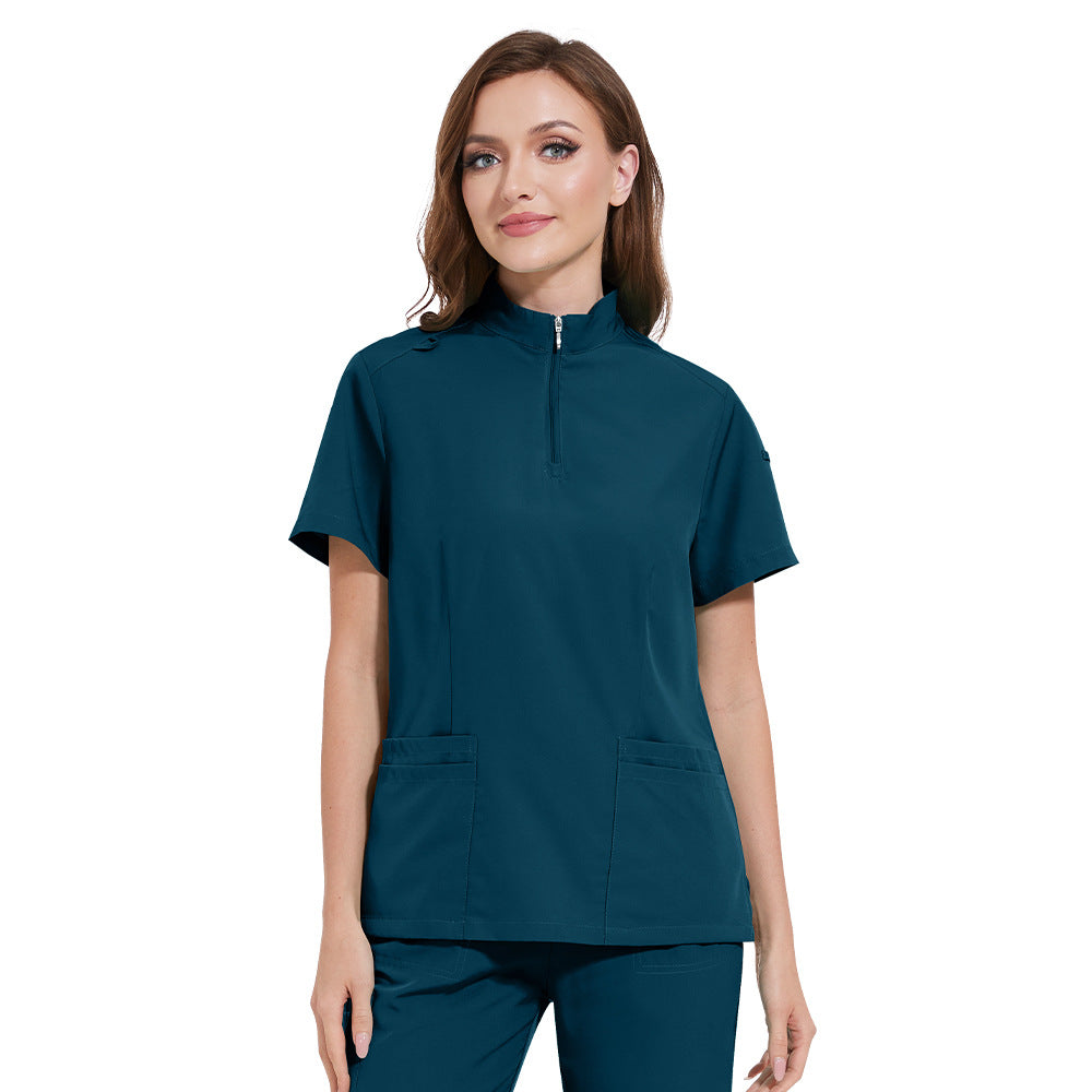 Solid-color Stand-up Collar ICU Nurse Pants